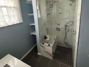 Glass shower door and storage